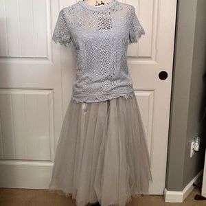 Baby Blue Lace Shirt and Gray Tulle Skirt